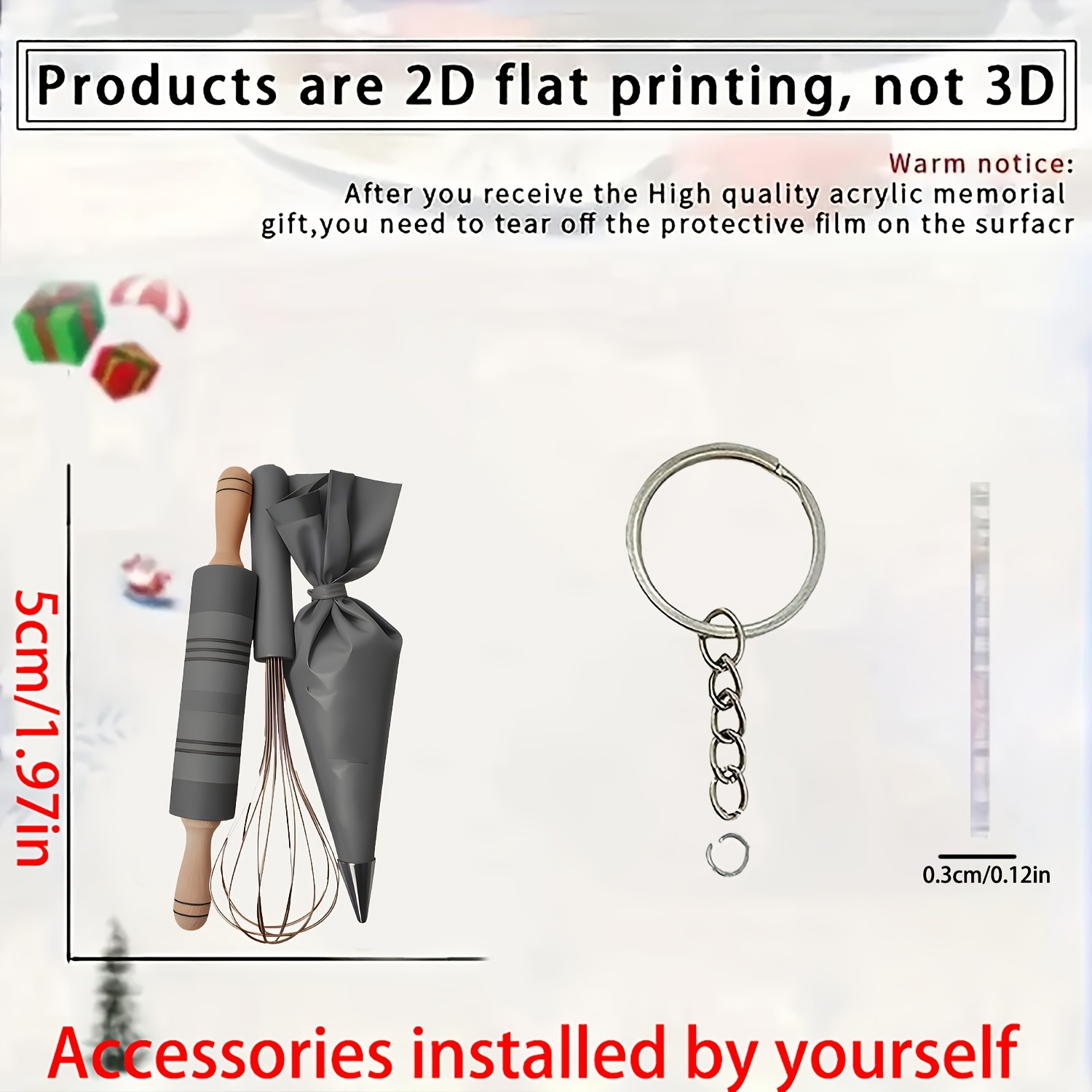 TEMU 2d Flat, -themed Acrylic Keychain Compatible For , Backpack& Keys- Chef& Spatula Design- For Home Decor Gift For Chefs, Party Favors, 2d Flat