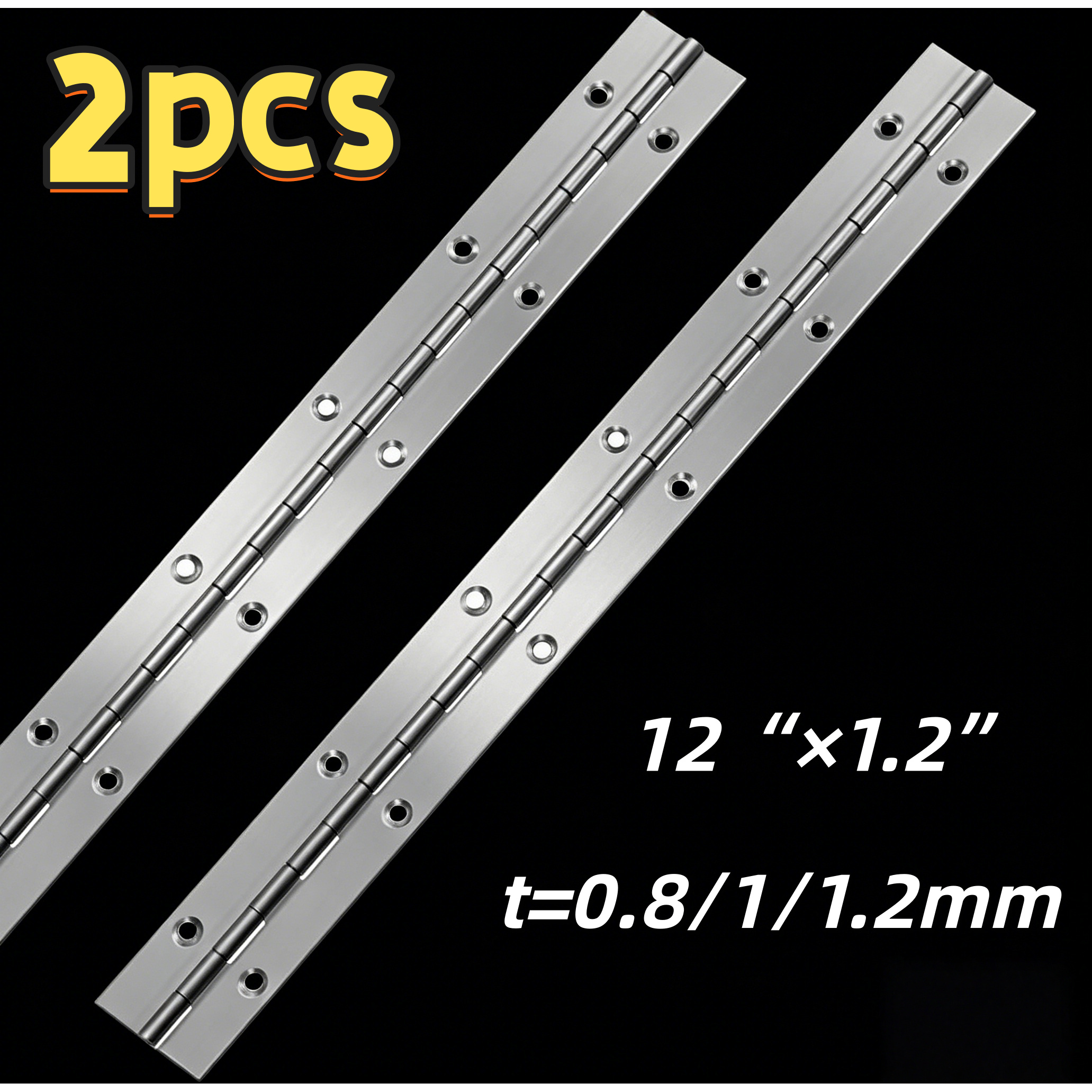 TEMU 2pcs 1.2 Inch Stainless Steel Piano Hinge, 30cm Perforated Continuous Heavy-duty Hinge, Premium Hinge For Cabinets, Storage Boxes, Large Cases