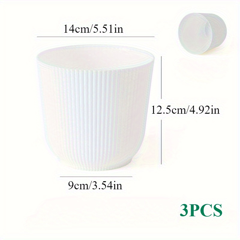 Image of 3pcs Set Of Durable Solid Plants Pots, 5.51-inch Minimalist Plastic Planters, Striped Small Flower Pots, Phalaenopsis And Pothos Hydroponic Growing Pots, Home Decor Planters Gardening Gift,home Decor