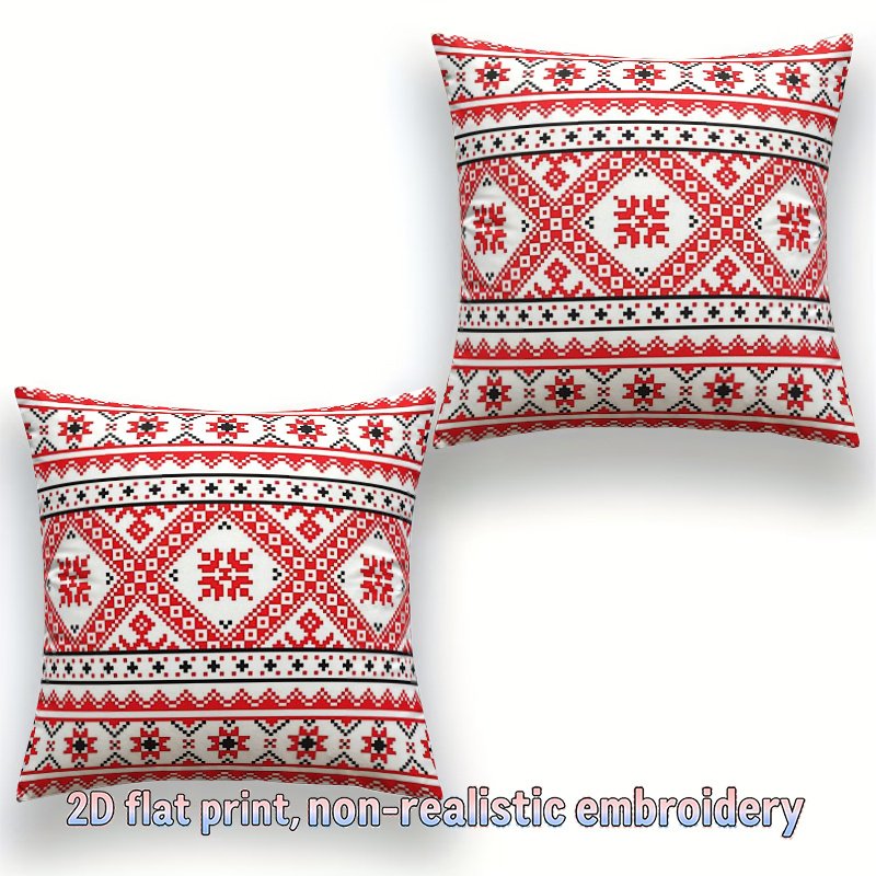 TEMU 2pcs Geometric Pattern Ethnic Style Red Pillow Covers, Suitable For Bedroom, Sofa, Balcony, Living Room, Car Decoration Without Pillow Inserts