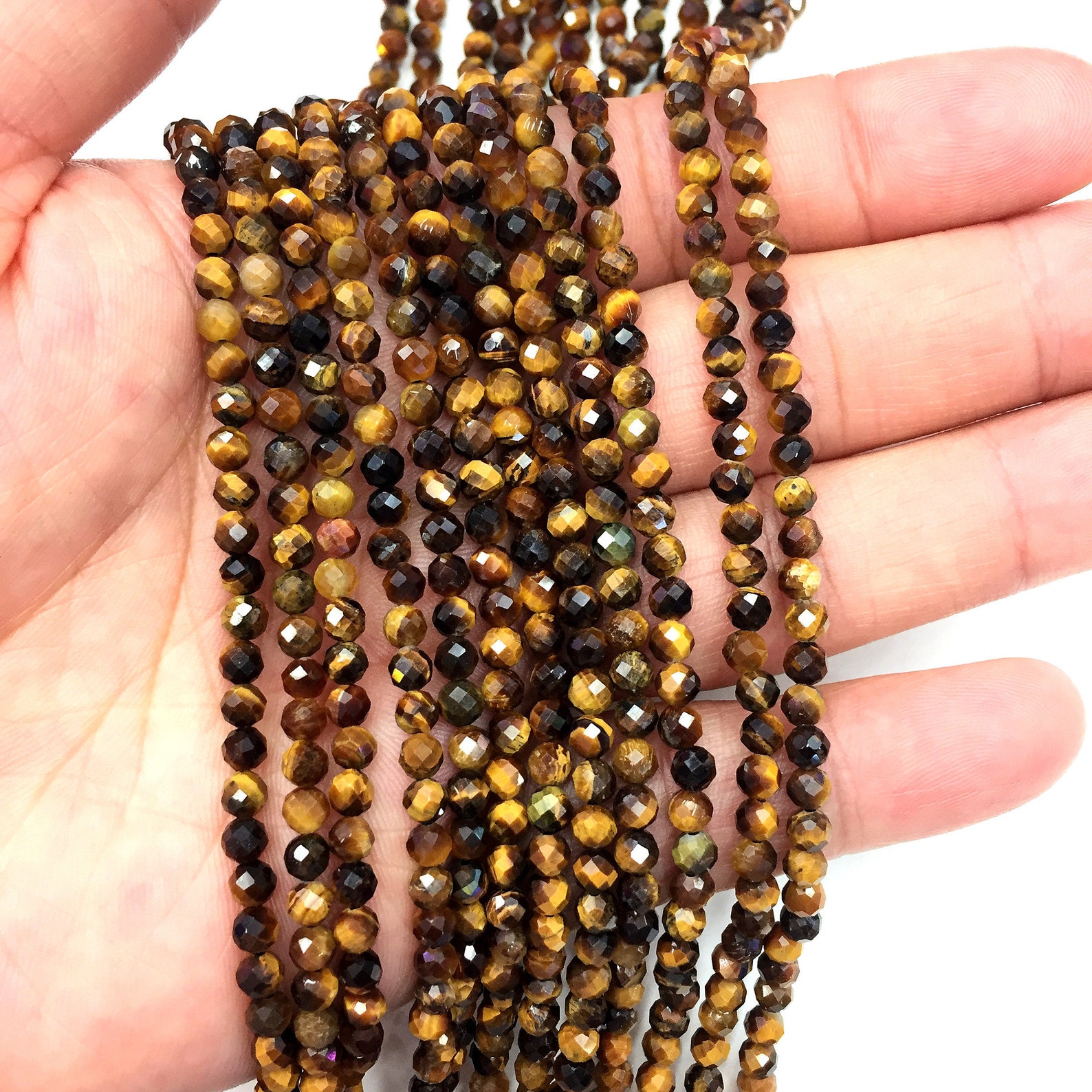 TEMU Perles rondes facetées en œil de tigre, perles rondes naturelles en œil de tigre, perles en œil de tigre de 3 mm, perles en œil de tigre, pour