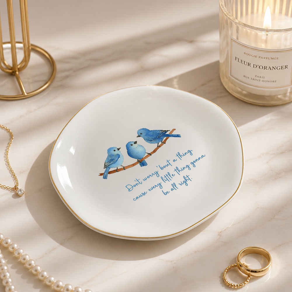 TEMU Plat à Bijoux en Céramique Oiseaux , Motif Oiseaux Aquarelle, Plateau à Bibelots avec , Cadeau de Décoration d'Intérieur Élégant et Minimaliste