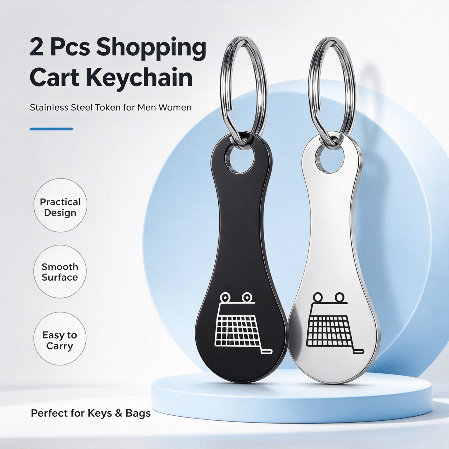 TEMU 2pcs/pack Stainless Steel Shopping Cart Token Keychain For Men Women, Classic Easy Ring With Cute Shopping Cart Pattern, Unisex Daily Wear Key