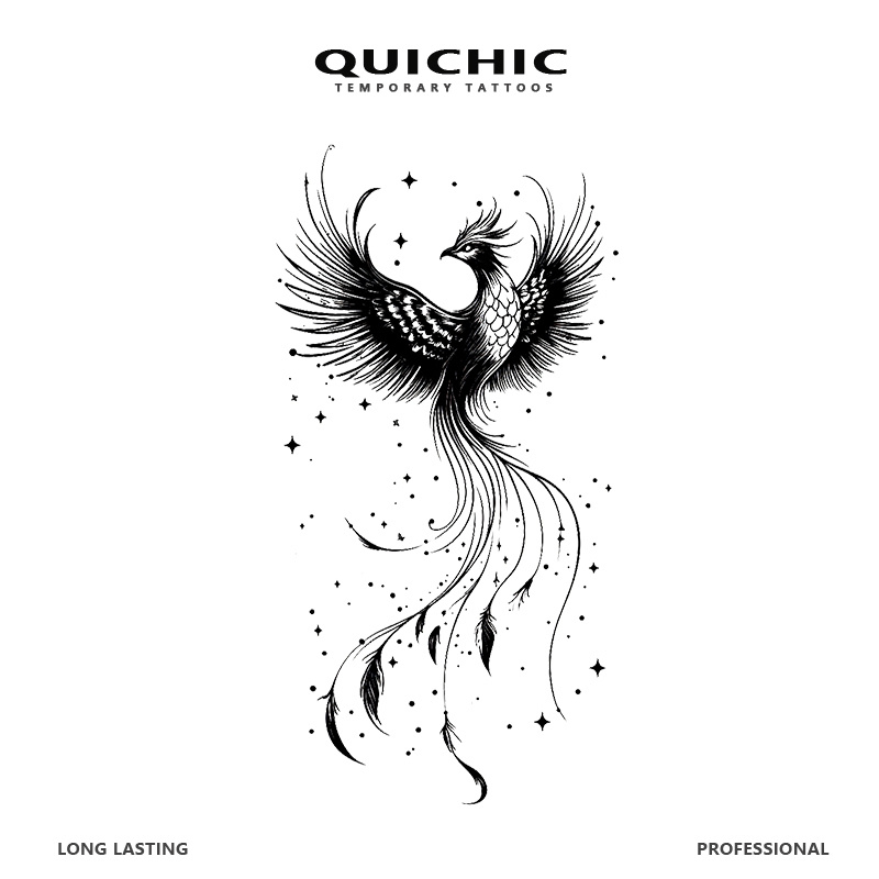 TEMU 3 Sheets Realistic Phoenix Temporary Tattoos For - Semi-permanent Look, Lasts 1-2 Weeks, 3.2'' X 5.5'', Black Intricate Flying With Stars, Festivals & Body Art, Phoenix Tattoo