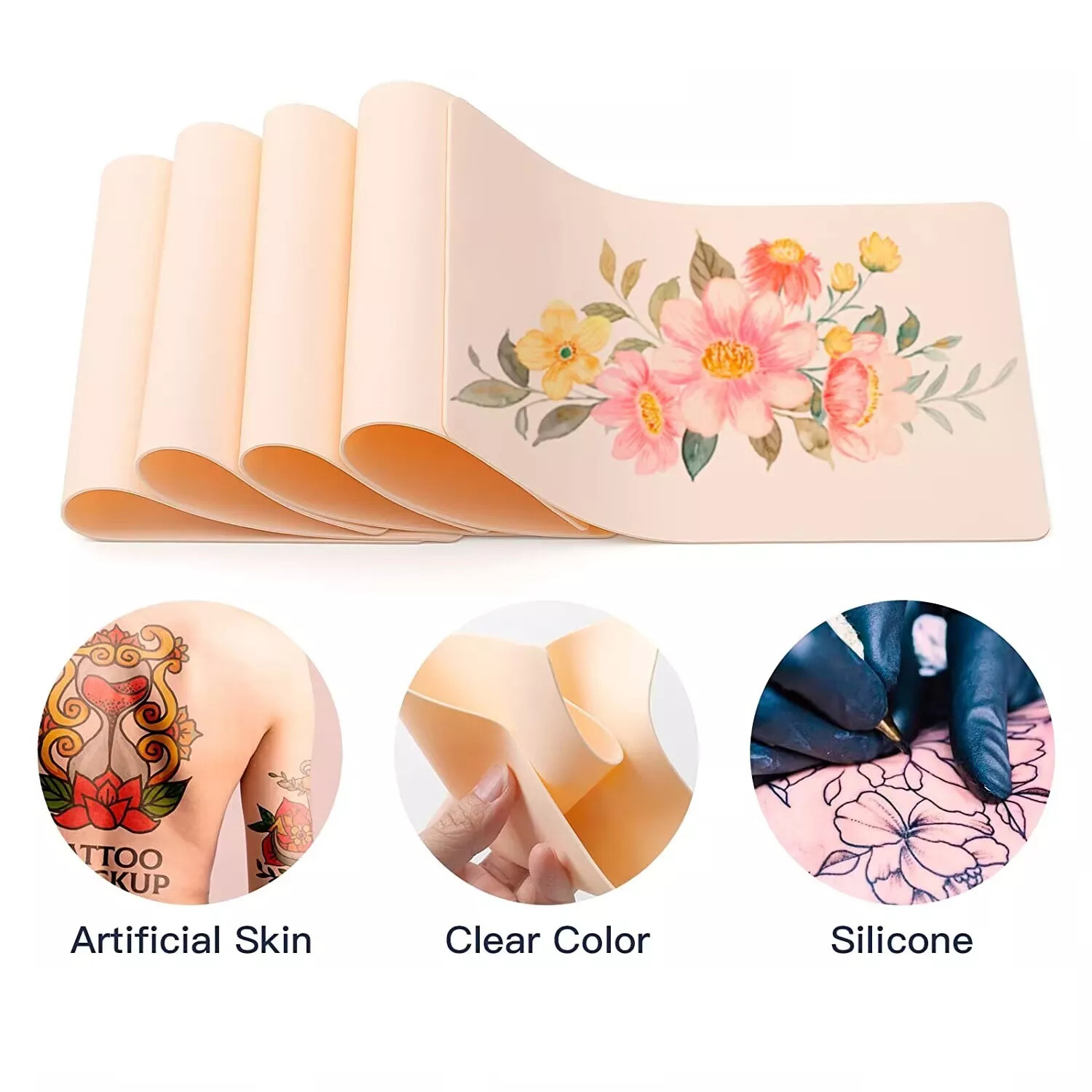 TEMU 10pcs Tattoo Skin, Fake Skin Blank Tattoo Practice Skin Double Sides Fake Skin Tattoo For Beginners And Tattoo Supplies