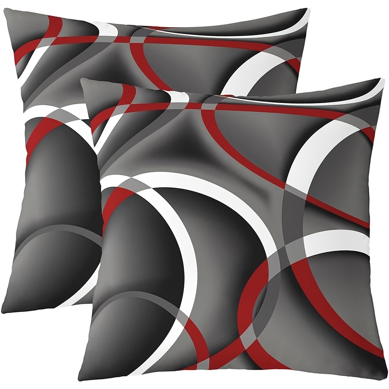 TEMU 2d Flat - Single-sided 2pcs 2dsingle-sided Modern Geometric Line Pillowcase Gray Black Machine Washable Zipper Closure Multiple Sizes Available