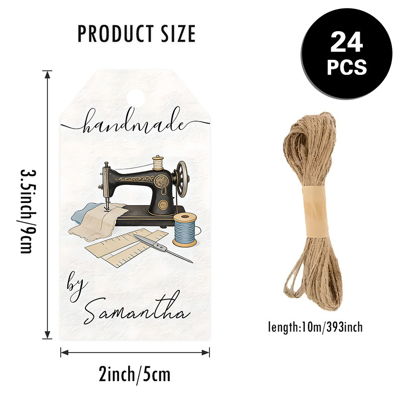 TEMU /48pcs Handmade Gift Tags, Personalized Name Etc. Gift Tags With Twine, Vintage Sewing Machine Thread Scissors Ruler Elements, Retro Watercolor