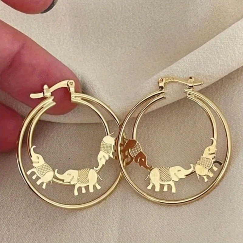 E-shop Elegante Tier Ohrringe Goldfarben Handgefertigte Elefanten Reifen Ohrringe, Damen Reifen Ohrringe, Liebesjubiläumsgeschenk