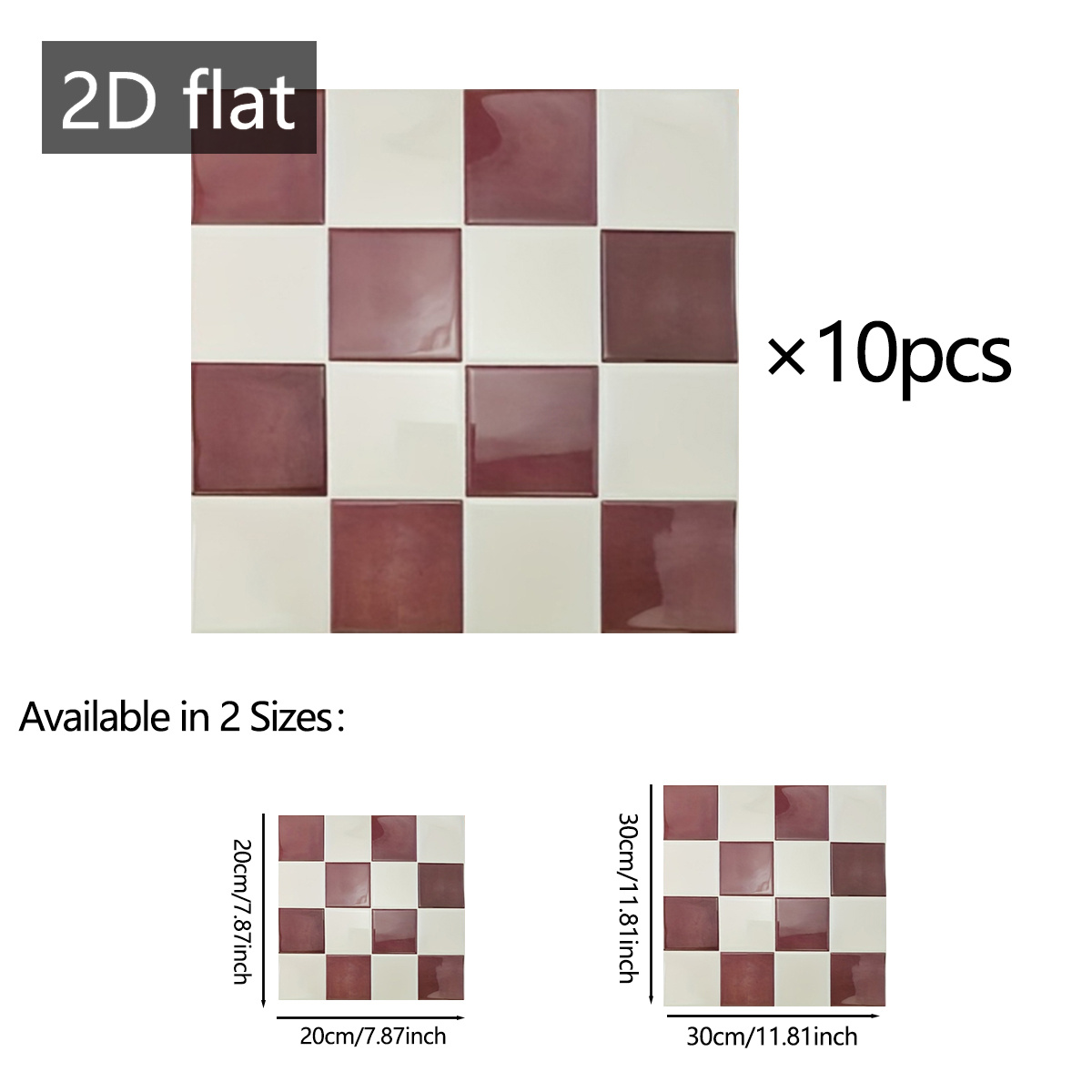 TEMU 10pcs 11.8 X 11.8 Inches 2d Flat Checkerboard Tile Stickers | Waterproof Kitchen Backsplash, Grid Self-adhesive Wall Decals, Square Geometric