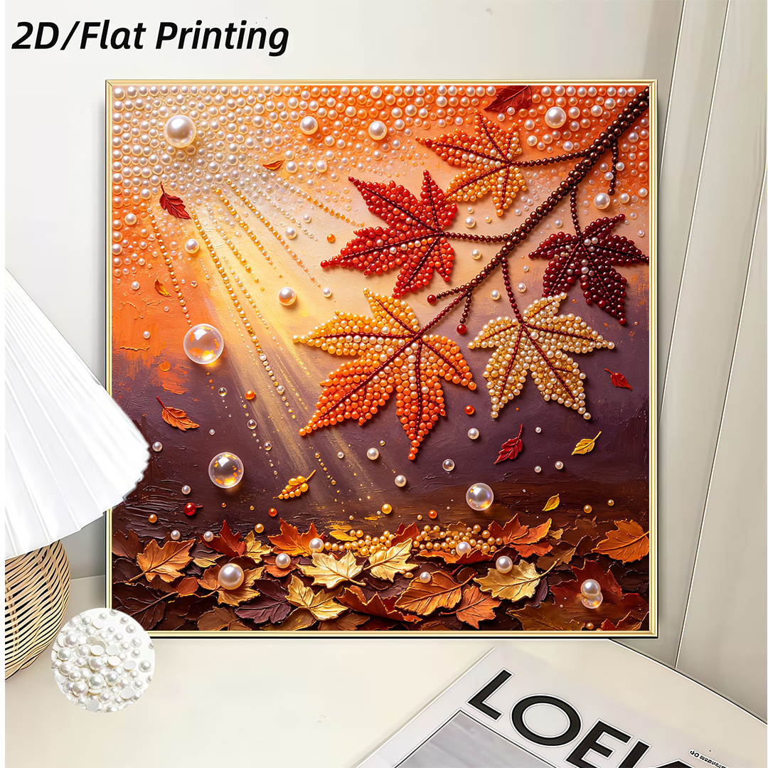 TEMU New Frameless Pearl Painting, [adopting Gradient Autumn Leaf Hand- Creative Diamond Painting Pendant, Including Pearls And Some Diamonds,