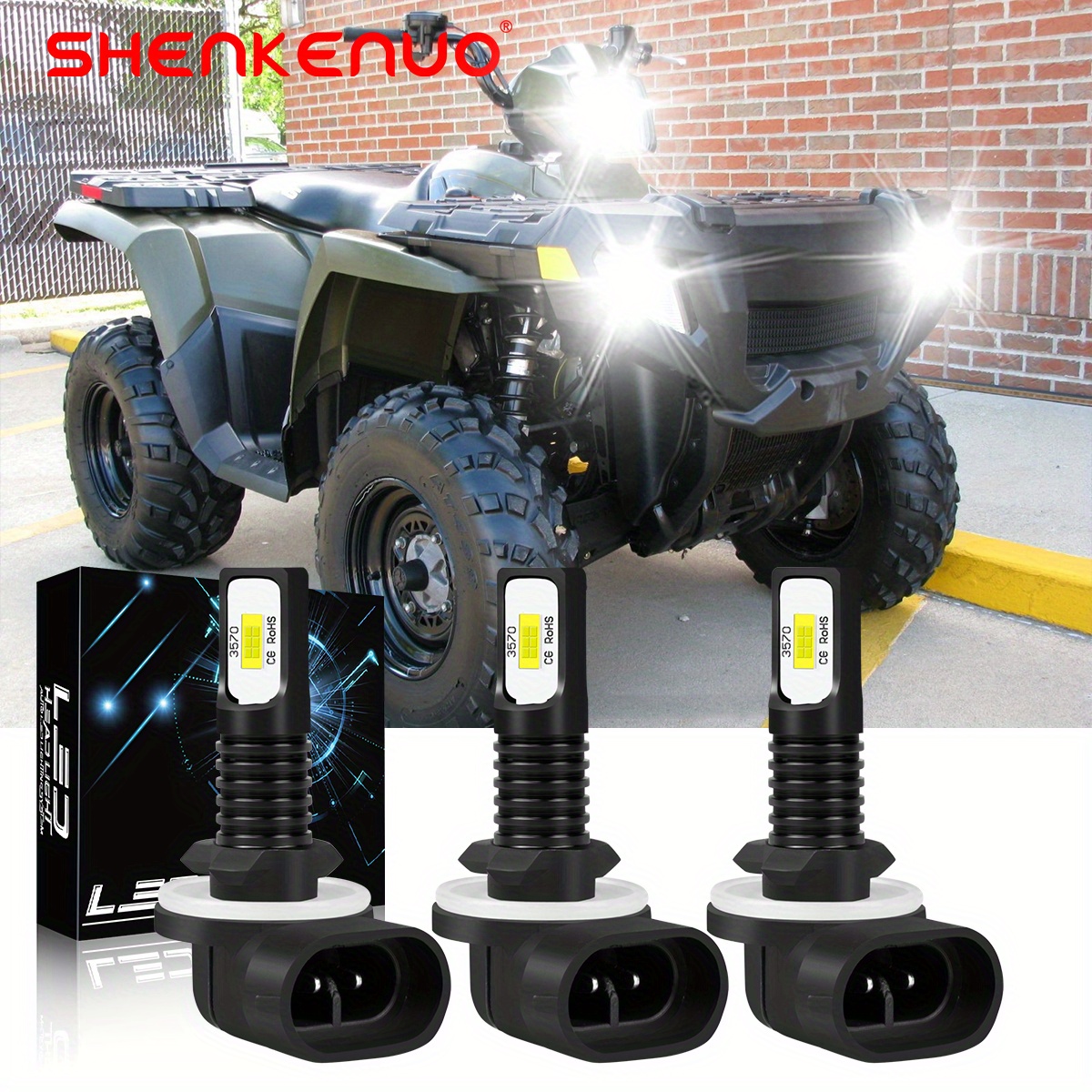 881 Led Headlight Bulbs Fit For 500 550 570 600 700 800 Xp Led Headlight Bulbs, 881, 889, 862, 886, 894, 896, 898 Atv Utv Accessories, 6000k Cool White, 3pcs Led Bulbs