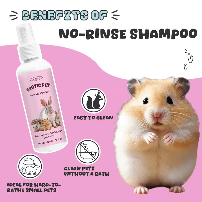Inedrims 3.38oz No-Rinse Shampoo Suitable for Rabbits, Hamsters, Guinea Pigs, Ferrets, Hedgehogs & Sugar Gliders - Waterless Cleaning Gel with Gentle Plant-Based Formula, Refreshing Fragrance for Small Pets Bath Care, -the- Use