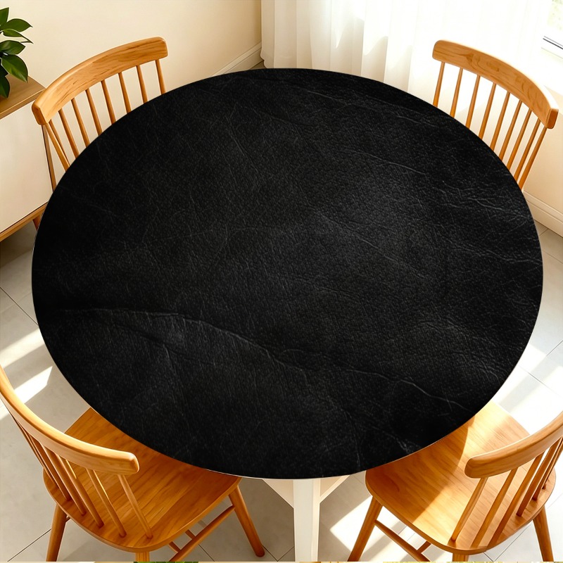 TEMU 1pc 2d Flat Printed Stretch Round Tablecloth, Leather Texture Pattern, Minimalist High-end Light , Full-wrap Elastic Band Round Table Cover,