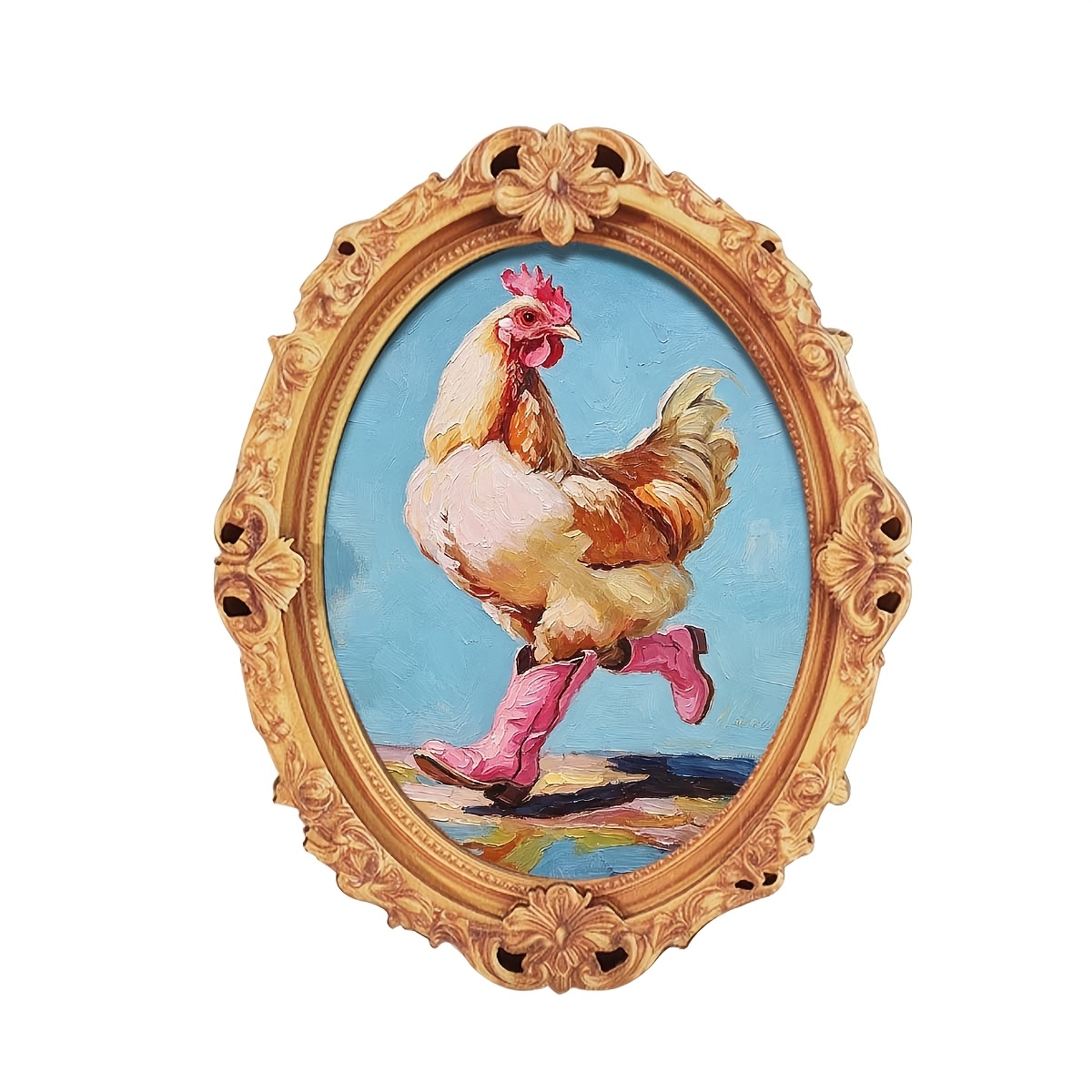 TEMU Aimant de réfrigérateur en bois style vintage sur le thème "Trendy Chick" en une seule pièce ; grain de bois ovale finement sculpté ; un article