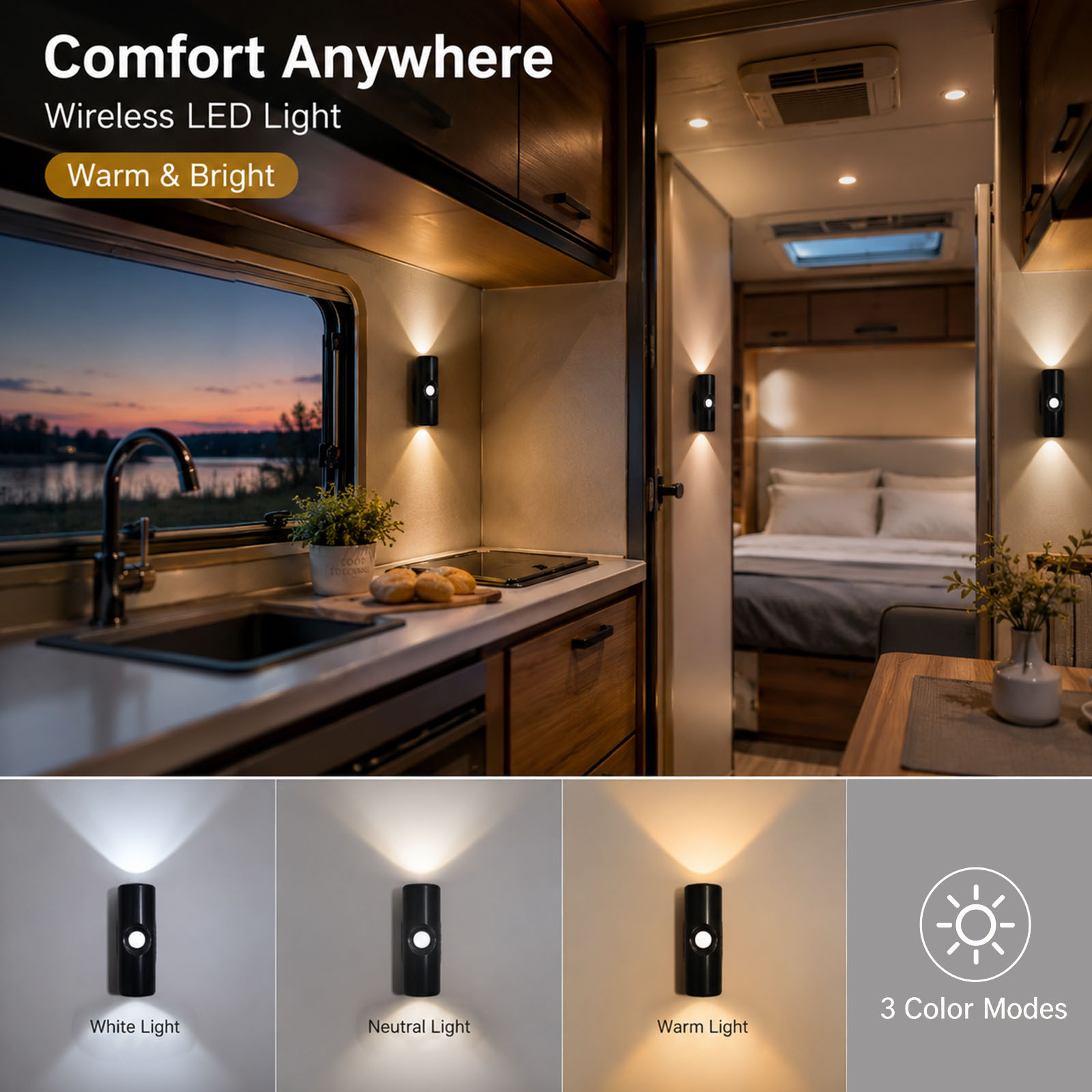 TEMU 8-pack Rechargeable Cordless Wall Sconces, Touch Control Led Wall Lights, 3-color Dimmable & Rgb Gradient Color Changing Ambient Lighting,