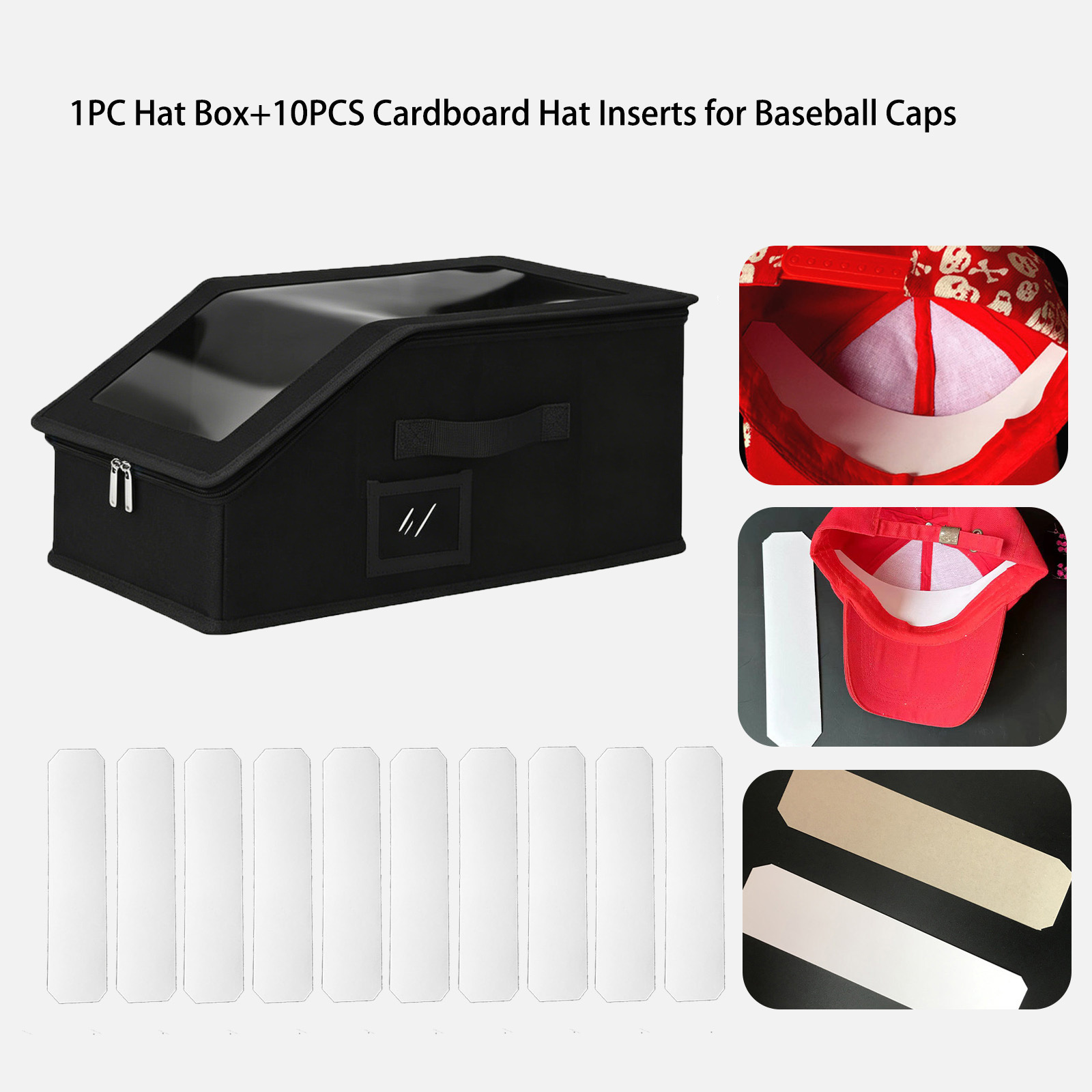 TEMU 1 Baseball Cap Storage Box And 10 Hat Shaping Inserts - Stackable Hat Storage Box - Hat Rack, To 12 Hats, Lid, Space-, Gray