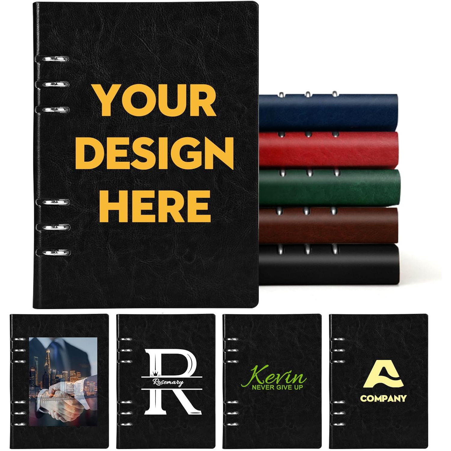 TEMU 1pc Personalized Refillable Notebook, Featuring /text/logo Design, A5 Synthetic Leather 6-ring Refillable Binder Custom Diary Work Journal