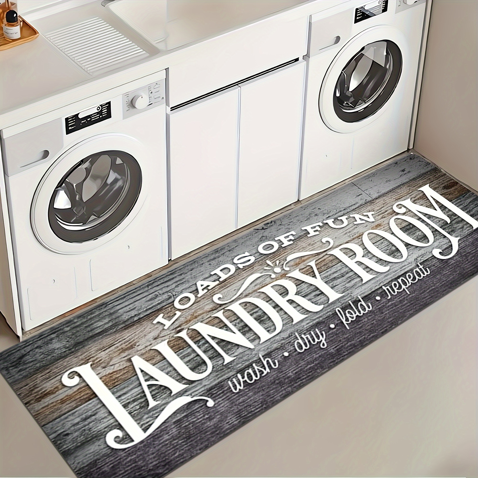 Heavy-duty Slip-resistant Laundry Room Floor Mat Suitable, Bathroom - Washable Rubber Backing, Durable Microfiber, Modern & Floor