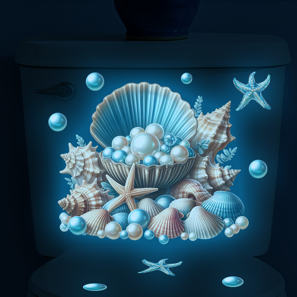 Image of 1pc Luminous Shell, Pearl, Conch, Starfish Sticker | Self-adhesive, Vinyl Material, Suitable For Room Decor, Wallpaper, Bedroom, Wall, Home, Glass, Bathroom Decoration, Festivals, Parties