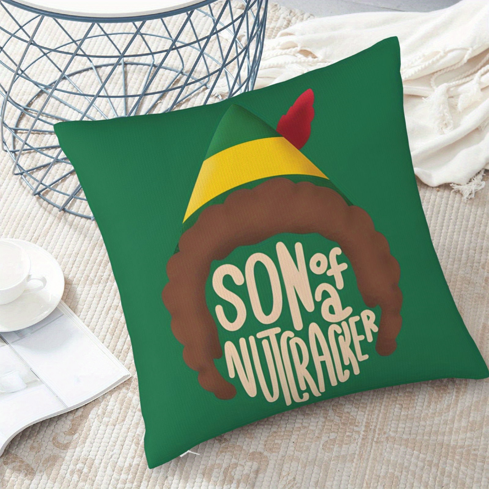 

Buddy The Elf 'son Of A Nutcracker' Quote Christmas Pillowcase - 18x18 Inch, Double-sided Print, Soft Polyester, Zip Closure, Machine Washable - Living Room & Bedroom Decor