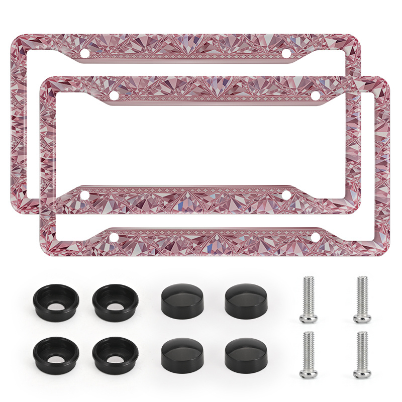 TEMU 2d Flat 2pcs Exquisite Style Aluminium License Plate Frame, Aluminium Material Is Not Easy To With Diamonds Design, 12.2x6.3inch - Add Your To