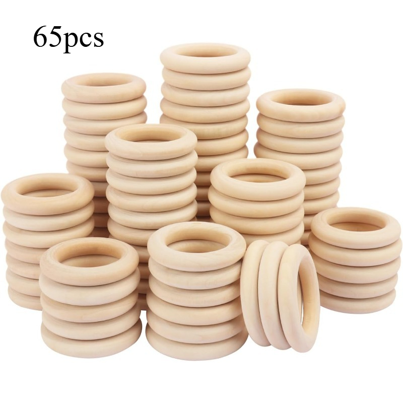 TEMU 65pcs Natural Wooden Macrame Rings, Wooden Connector Rings, Suitable For Bracelet Necklace Crafting, Ideal Material For Macrame Weaving And