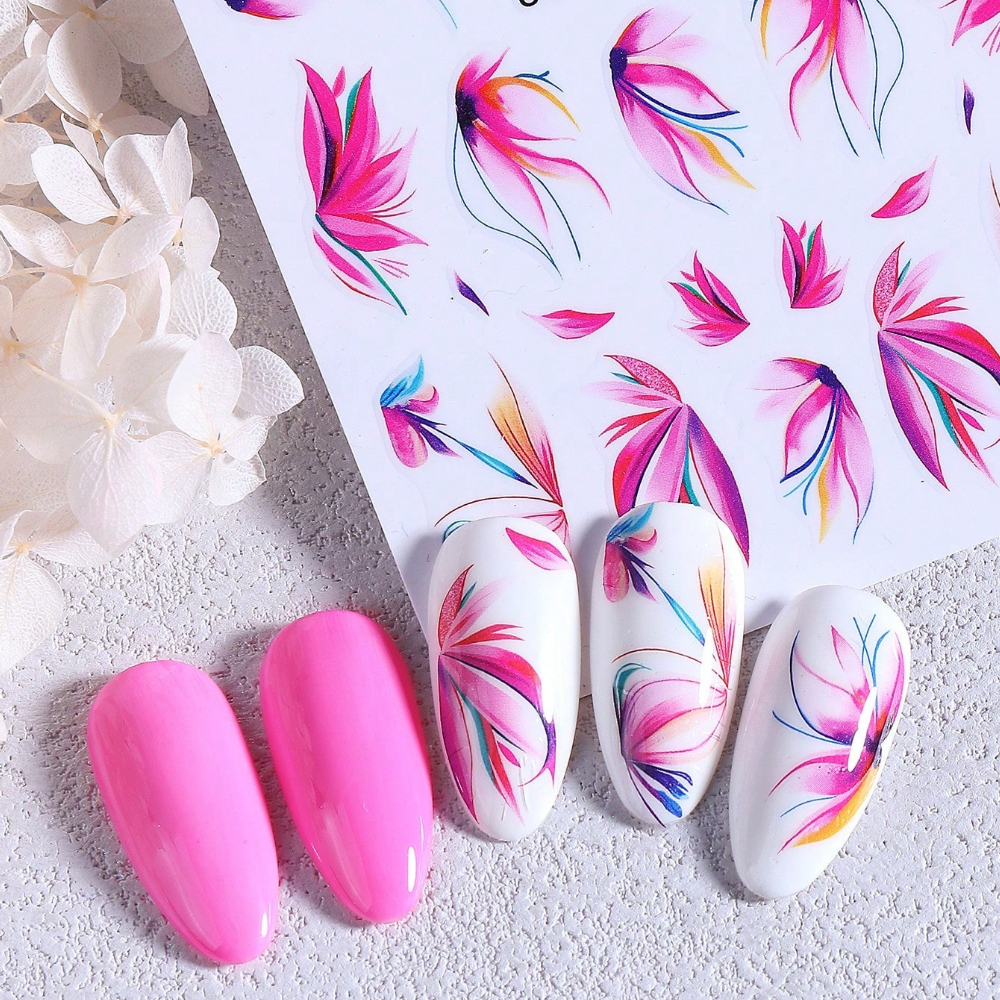 2pcs Tropical Floral Nail Stickers for Summer Vacation