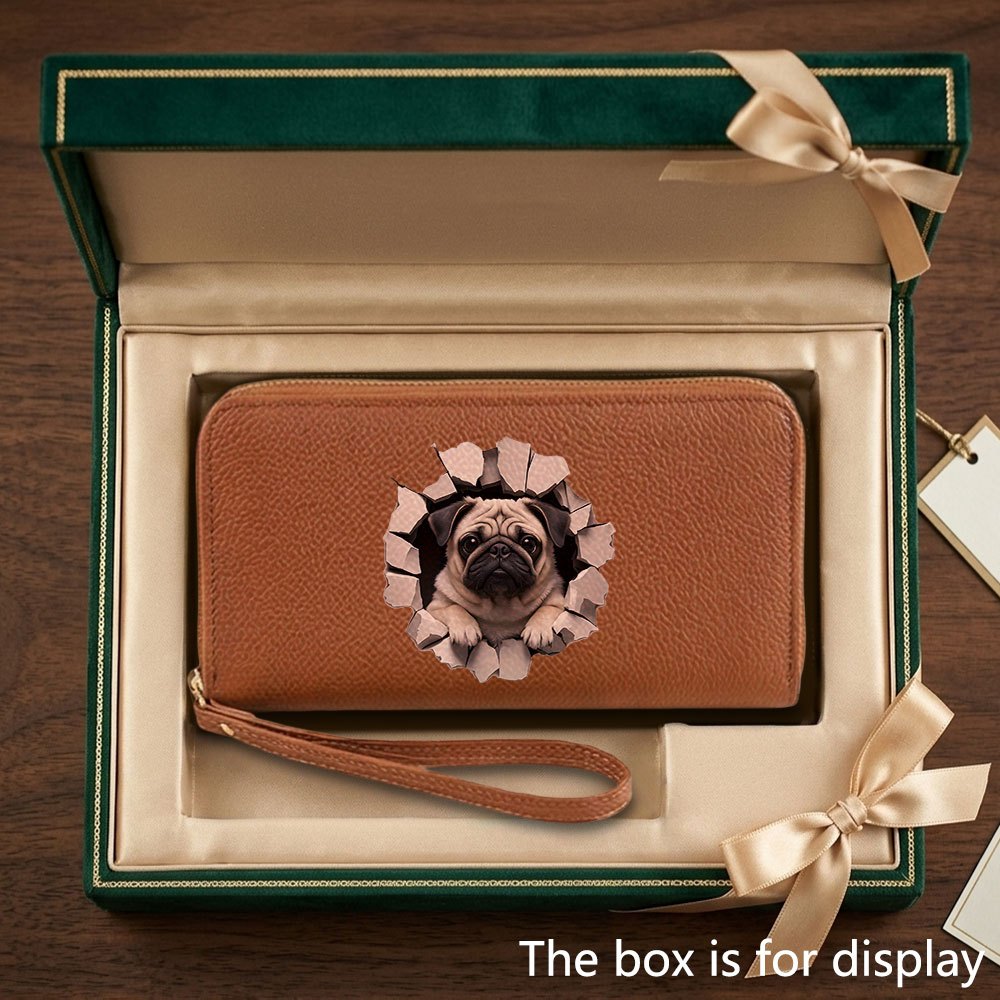 TEMU Cute Pug Large-capacity Zipper Men's Wallet With Zipper Closure, Suitable For Storing Cash, Cards, And Keys. For Valentine's Day, Christmas, And