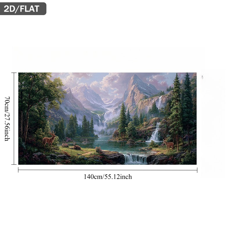 TEMU 2d Flat, 2d Flat, 2d Flat 1pc Modern Frameless Waterfall Landscape Oil Canvas Painting - Wall Decor For Living Room, Minimalist Mountain Deer