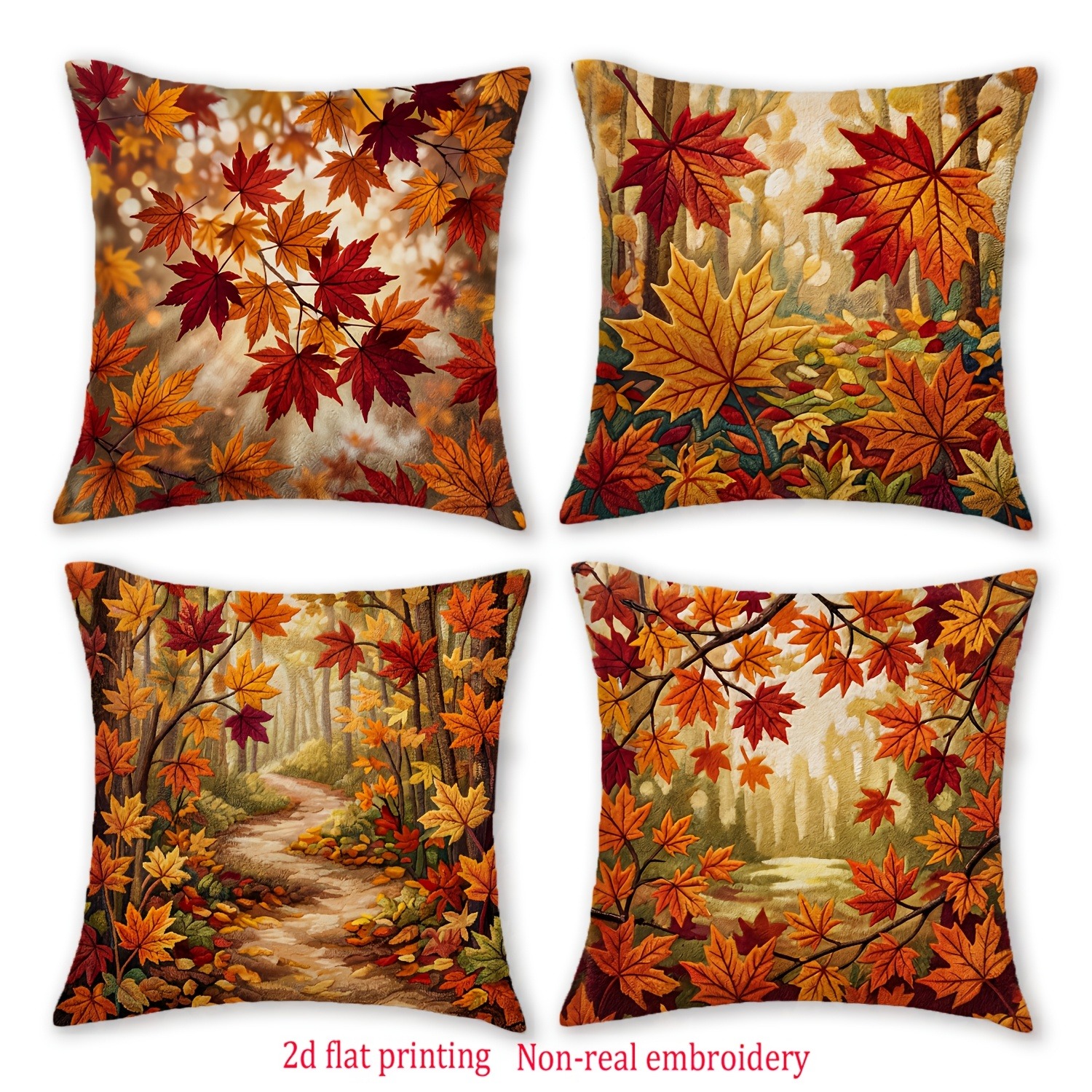 TEMU 4pcs Pillow Covers, Maple Leaf Pattern Cushion Covers, Autumn Home Decor Pillowcases, Suitable For Bedroom Living Room Office Courtyard Car,