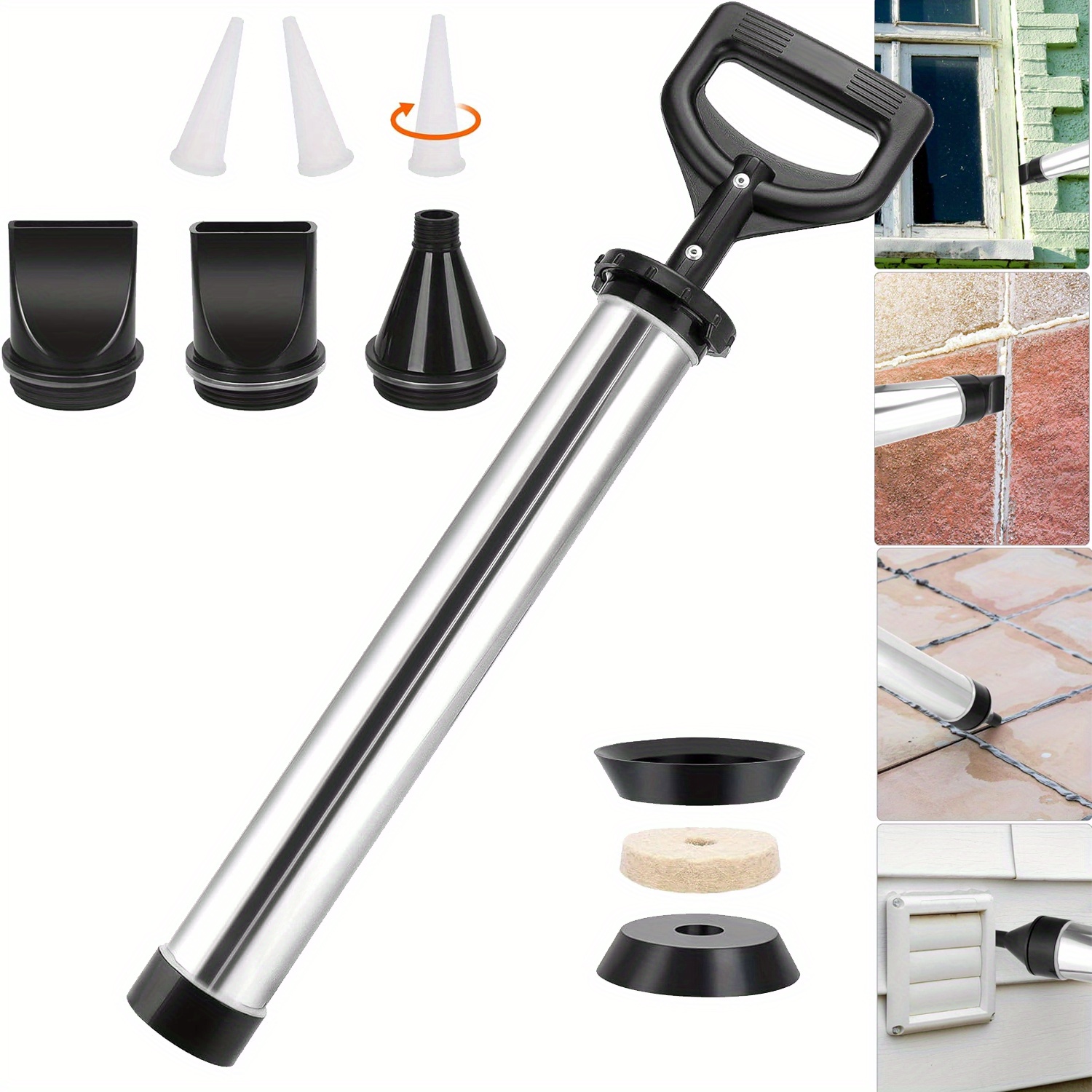 1set Stainless Steel Grouting Gun Equipped With 6 Nozzles, Mortar Pump, Strong Suction Suitable For Ordinary Mortar