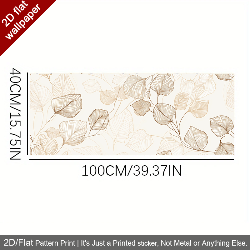 TEMU 1 rouleau de papier peint auto-adhésif 2D plat avec motif de feuilles dessinées en , fond beige et design de plantes feuilles à dorées, mesurant