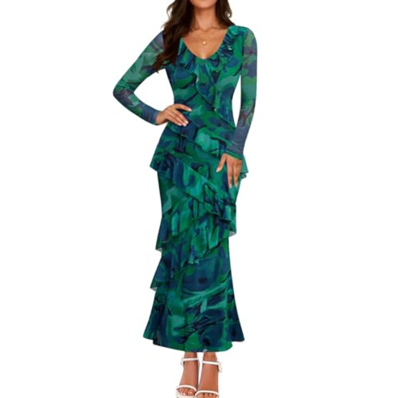 long flare dress Lace Long Flare Sleeve Slit Dress – AROLORA
