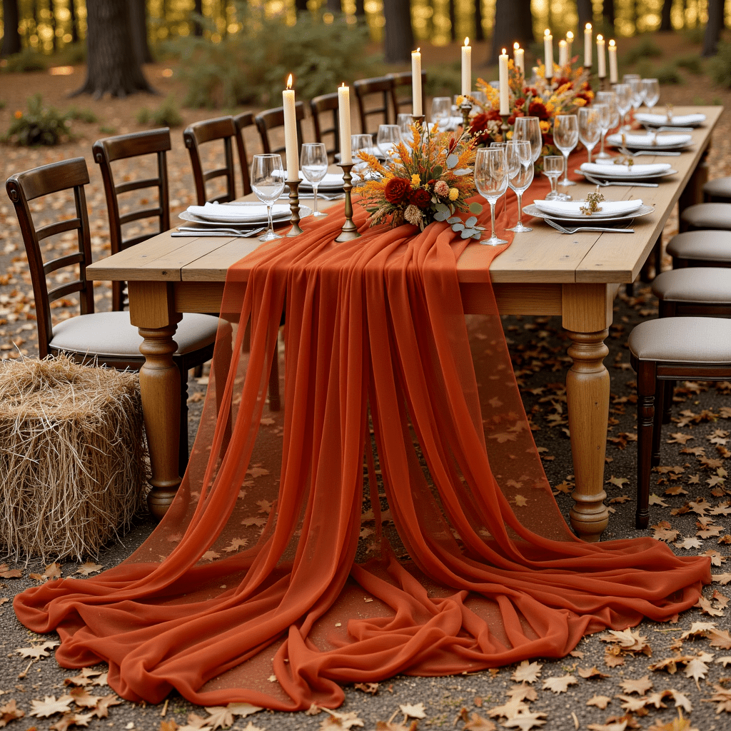 TEMU 1pc, Rust-red Decorative Mesh With An Autumn Vibe, Craft Fabric Yarn, Autumn Romantic Ceremony Decor, Tabletop Decoration Table Runner, Arch