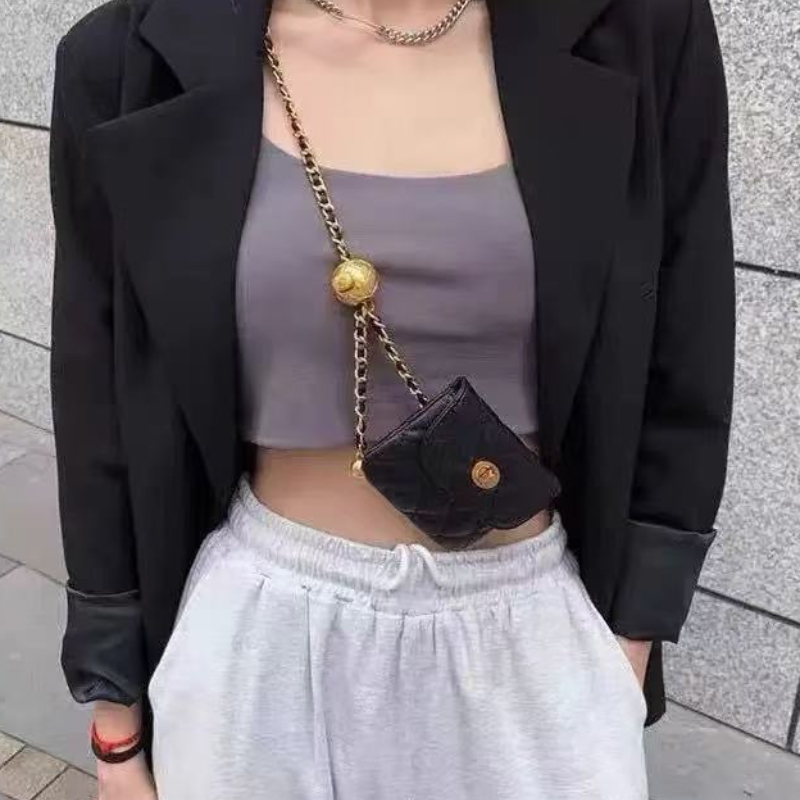 Image of Wixzor Mini Quilted Crossbody Bag, Adjustable Chain Shoulder Purse, Women's Vintage Style Waist& Chest Bag