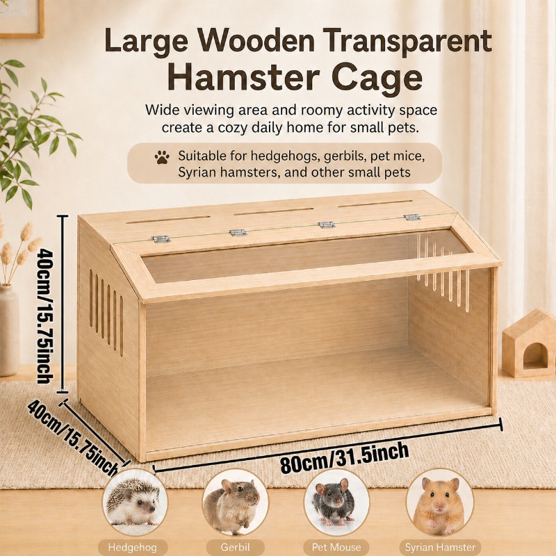 Wooden Transparent Hamster Cage Multi-Level Space