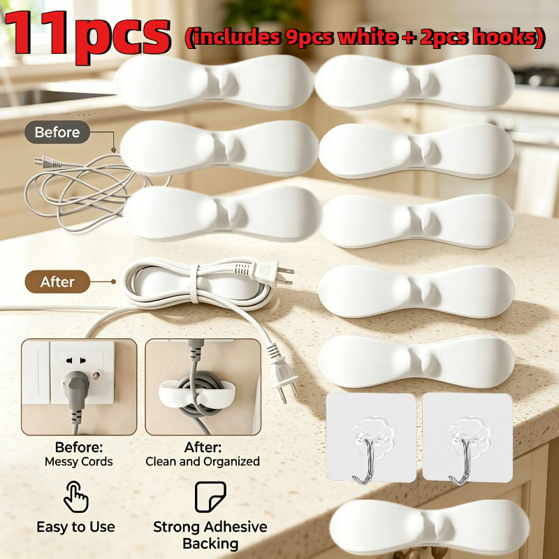 TEMU 11pcs Heavy-duty Kitchen Appliance Cable Organizer Set (includes 9pcs Silicone Cable Clips And 2pcs Hooks), Multifunctional Organizer, Non-slip