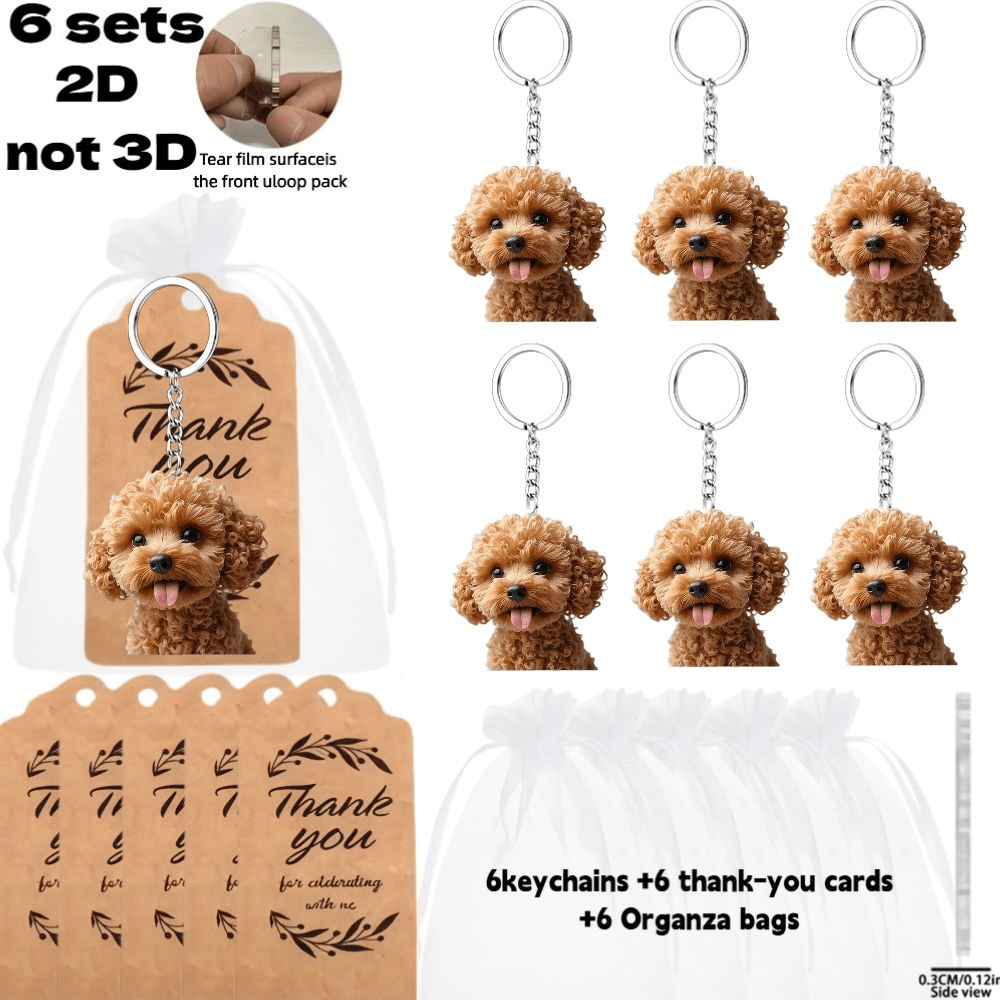 TEMU 2d Flat - Gift For Her/him 2d Flat, 6/12set Cute Fluffy Puppy Element Keyring Packs, Keychain Party Gift Set -includes 6/12pcs 2d Design Acrylic