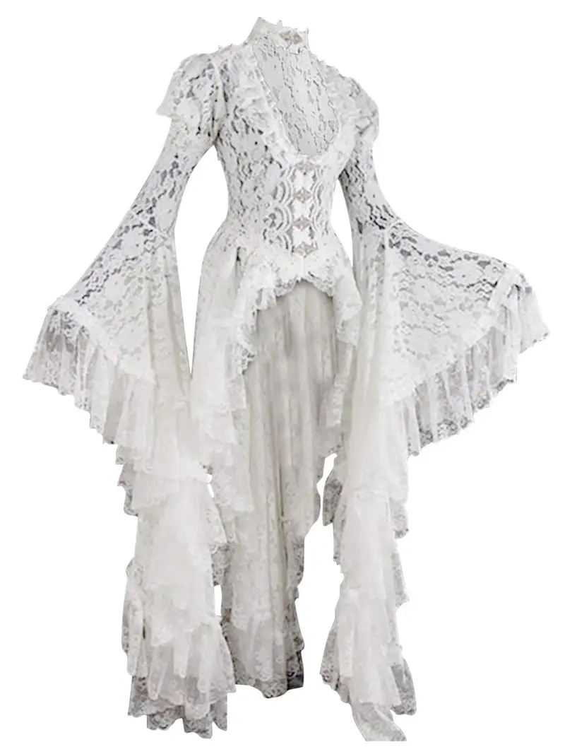 white lace dress halloween costume Ghost Dress, Ghost Costume Adult, All White Dress, Lace up Dress, Asymmetrical Dress, Halloween Costume Women, Sexy Halloween Costume