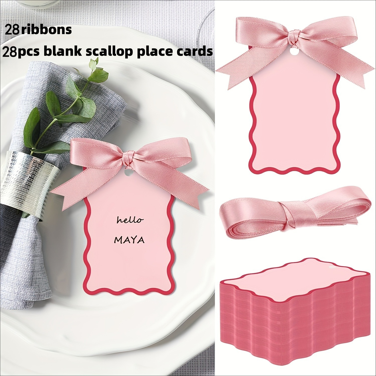 E-shop 28 elegante, ventilatorförmige Platzkarten mit Schleifen aus Band – Hochzeit, Gastkarten für Halloween, Weihnachten, Neujahr, Valentinstag und