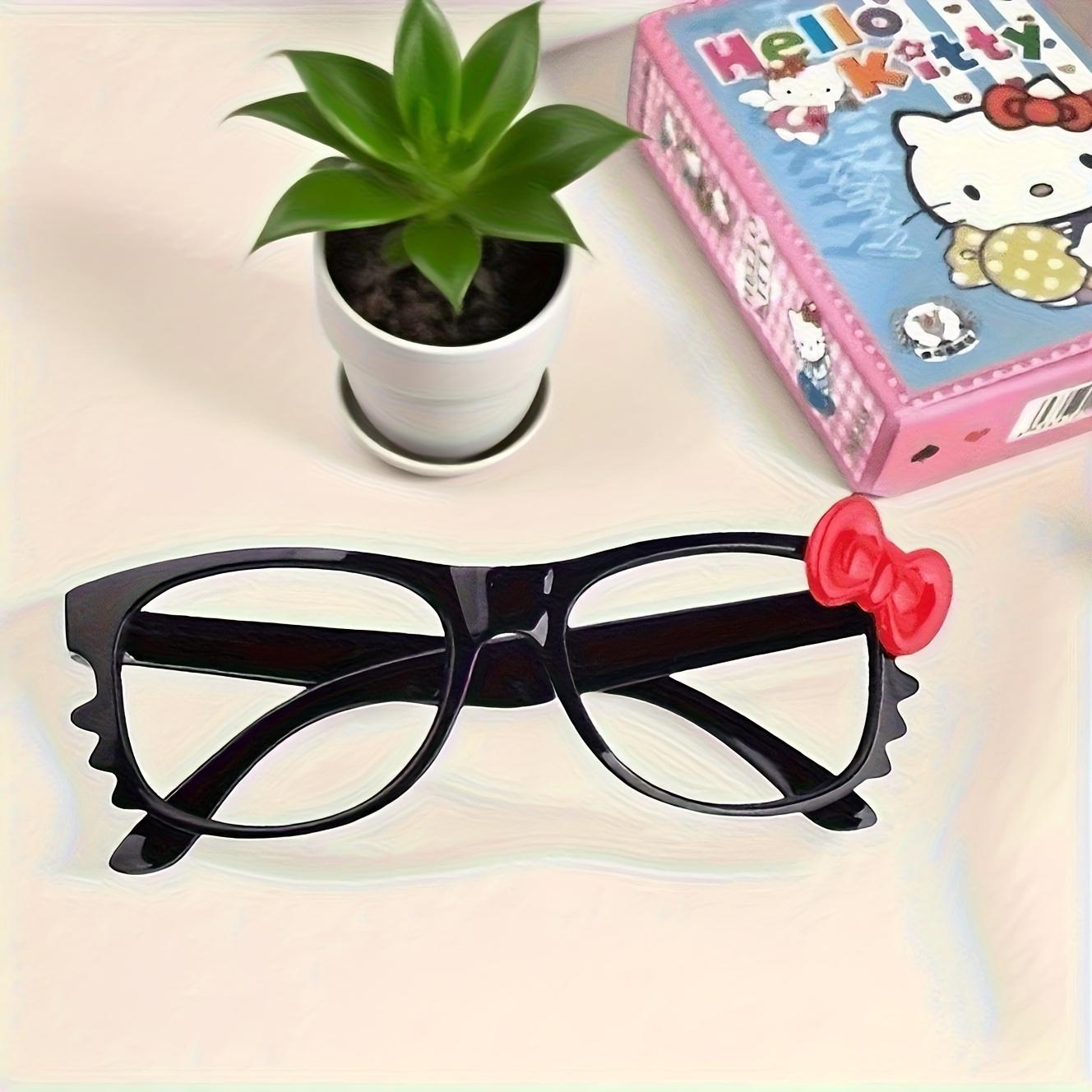 E-shop 1 Stück, Sanrio Neuheit Schleifen-Dekor Brillengestell, Ohne Gläser, Damen Schwarz-Rot Brillengestell, Modisches Reiseaccessoire, Geeignet für