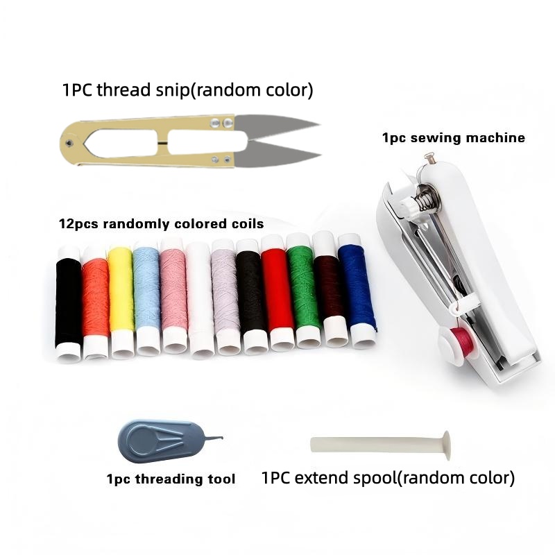 TEMU Mini machine à coudre portable manuelle 16 pièces, petit outil de couture manuel, inclut 12 bobines de fil de couleurs assorties + 1 coupe-fil +