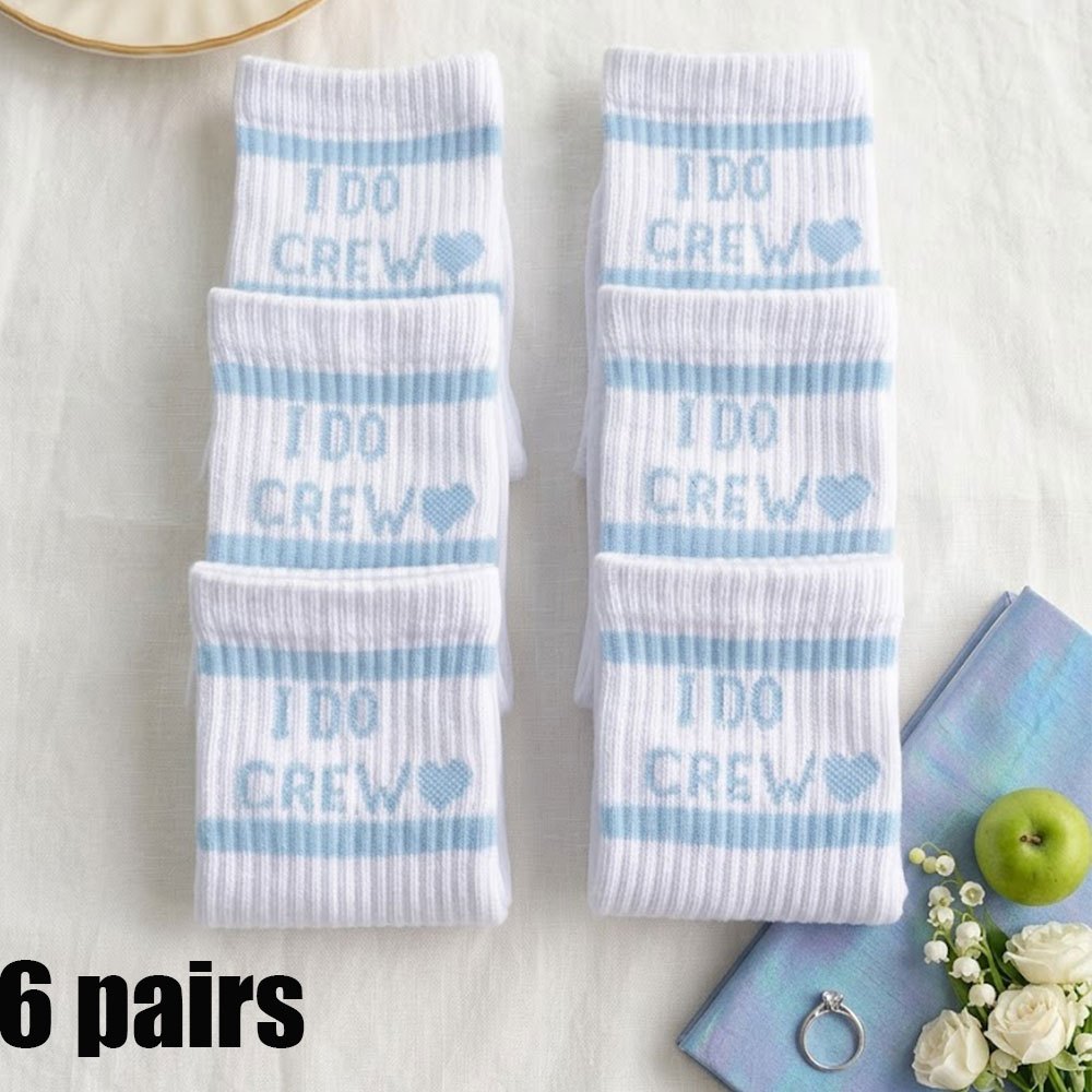 TEMU 6 Pairs Striped Couple Center Socks, White Wedding Themed Decorative Socks, Used As Bridesmaid Gifts, Bridal Party Supplies, Or Calf Socks For