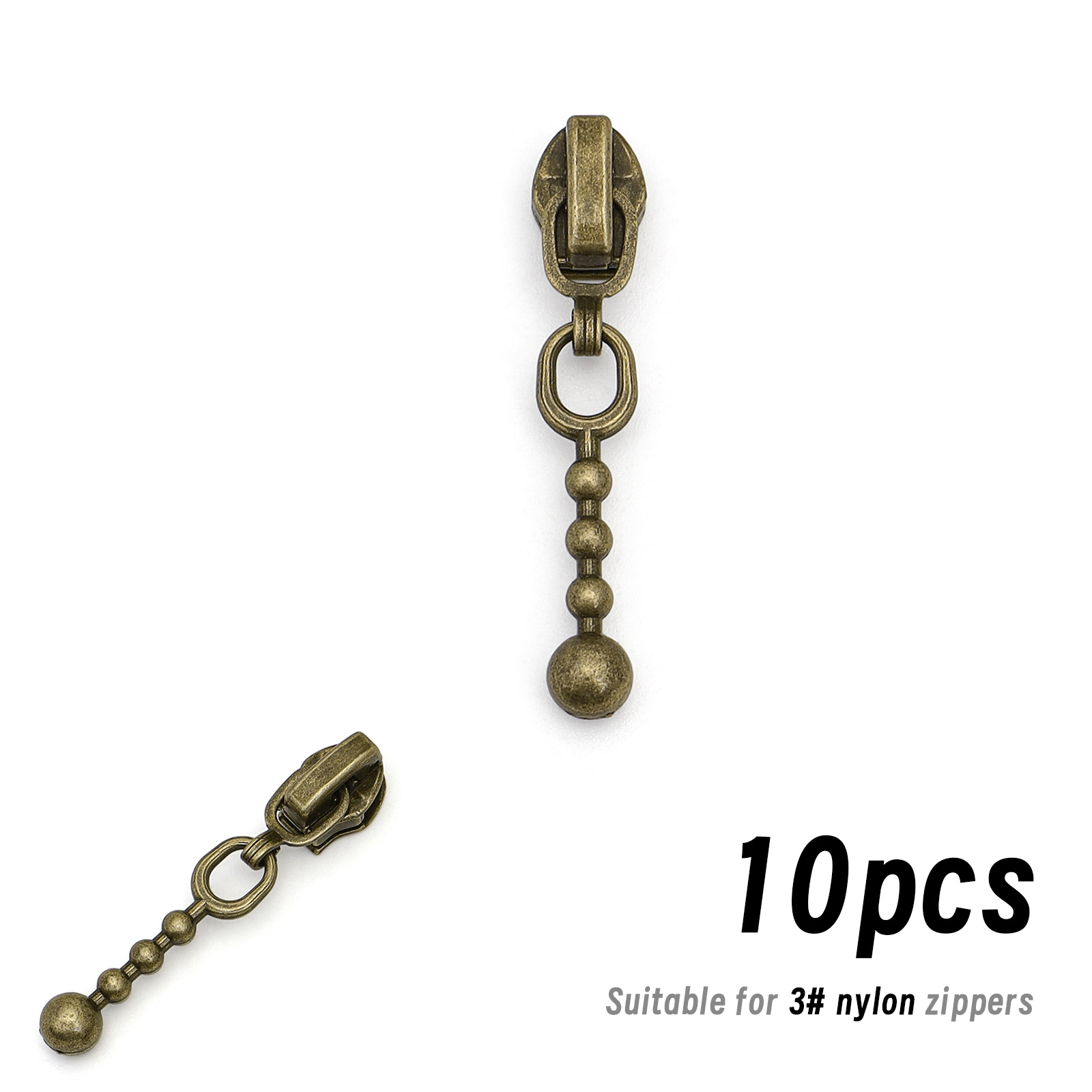 TEMU 10pcs, 3# Alloy Zipper Head, Available In 4 Colors (silvery, Light Golden, Gun Color, And Bronze), Suitable For Nylon Zippers, Beads Pull Tab,