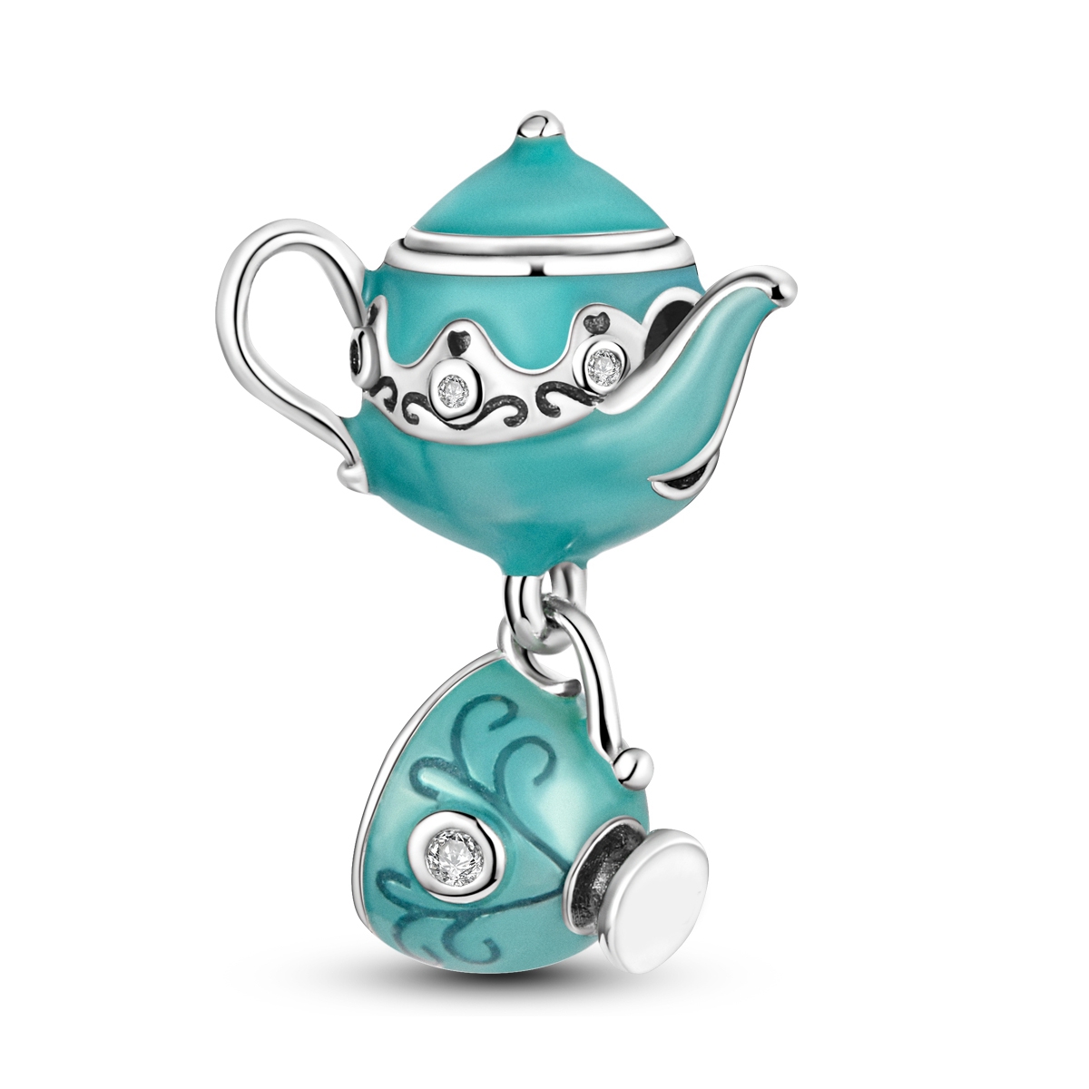 TEMU Ce nouveau design élégant comprend un théière et une tasse à thé en argent plaqué S925, parfait pour la création de bijoux, y des bracelets, des