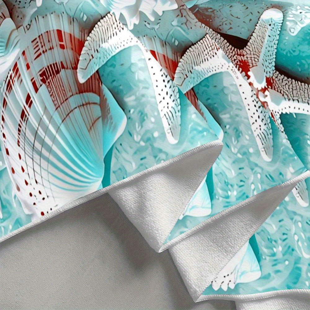 Serviette de plage en microfibre (1 pièce), motif coquillage et étoile de mer, séchage rapide, conception enveloppante résistante, idéale pour la plage et la piscine._voghion.com