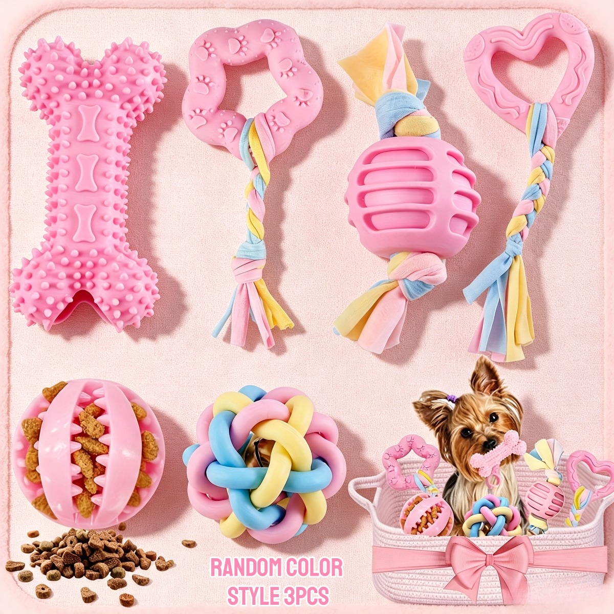 TEMU Ensemble de 3 jouets à mâcher pour chien, jouets de dentition en caoutchouc souple pour chiots et chiens, pack de jouets pour animaux de