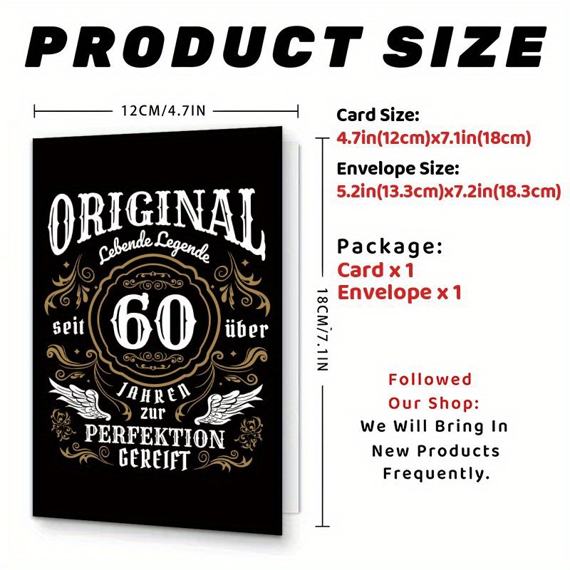 TEMU 1pc Of Humorous German 60th Milestone Birthday Card, Happy Birthday Greeting Card, Ideal Present For Or Anyone, With An Envelope