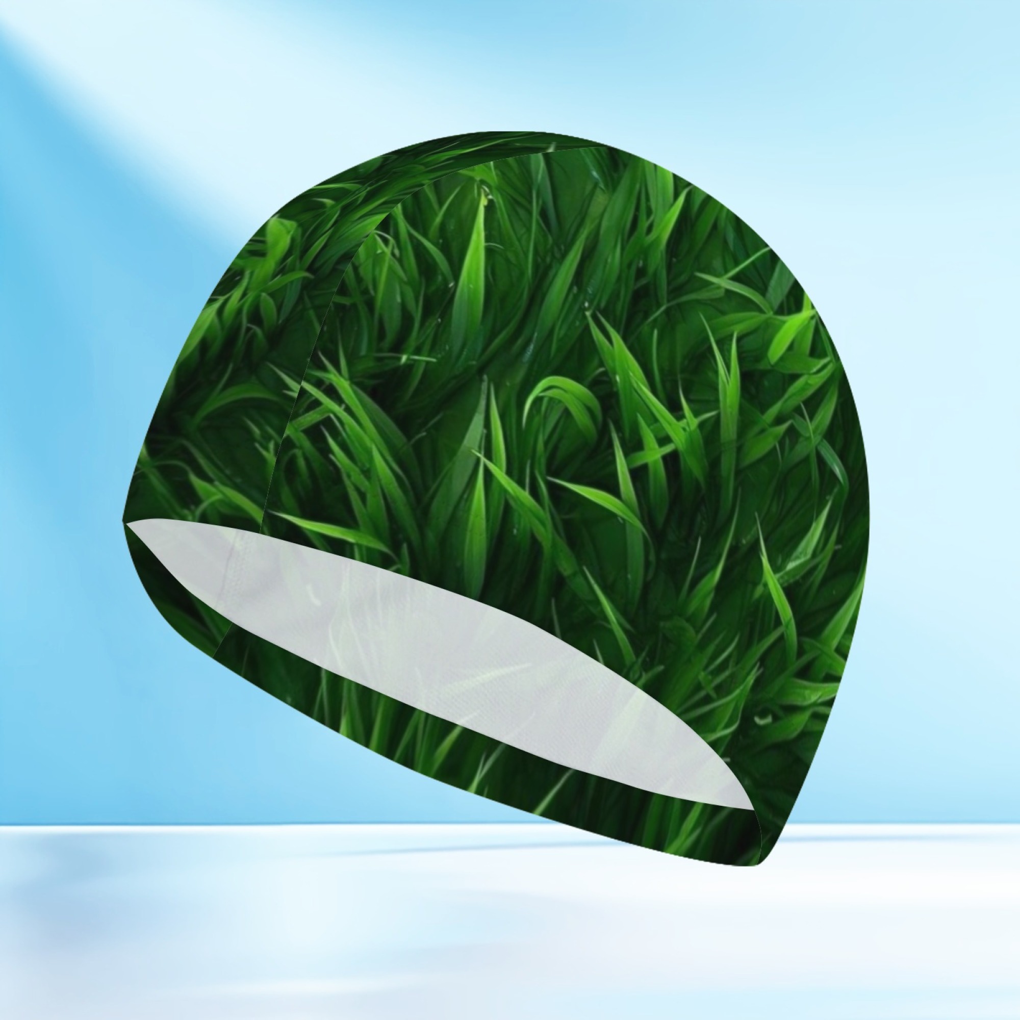 TEMU 1pc Unisex Swim Cap, Trendy Cool Realistic Green Grass Scenery Printed Swim Cap, Comfortable Fabric Swimming Cap, Suitable For Summer Pool Beach
