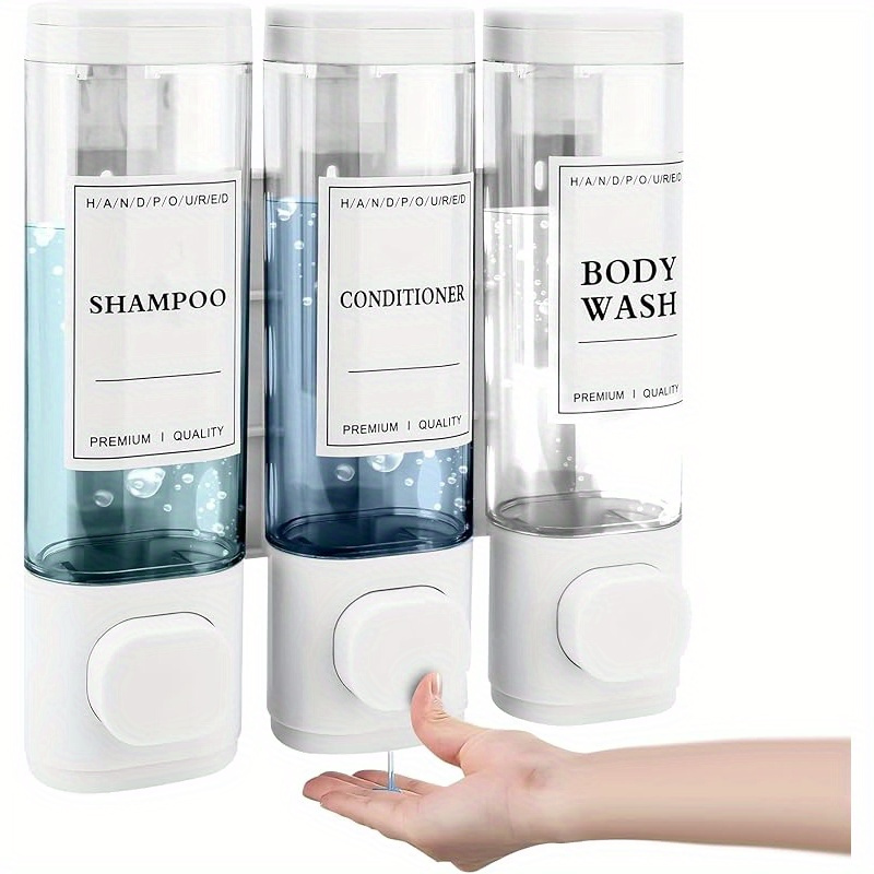 TEMU 1 stuk wandgemonteerde zeepdispenser, douchegel dispenser, drievoudige shampoos en conditioners dispenser, geen boren vereist, gemaakt van ABS